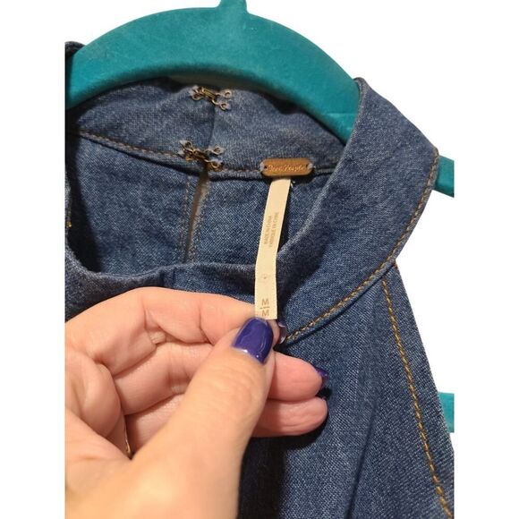 Free People Rising Sun Mini Denim Patched Halter Contrast Exposed Back | M EUC - Picture 8 of 12